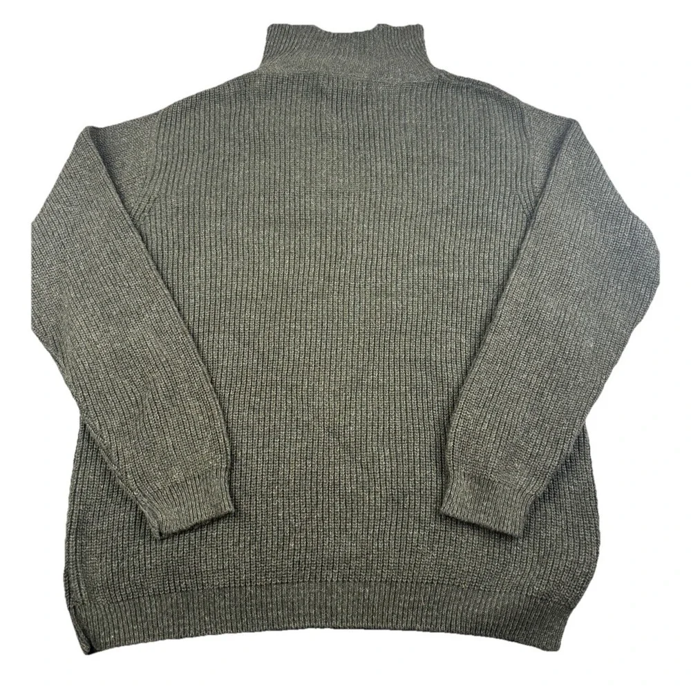 Eddie Bauer Mens LRG Olive Green Rib Knit 1/4 Zip Sweater USA Made‎ Cotton Blend